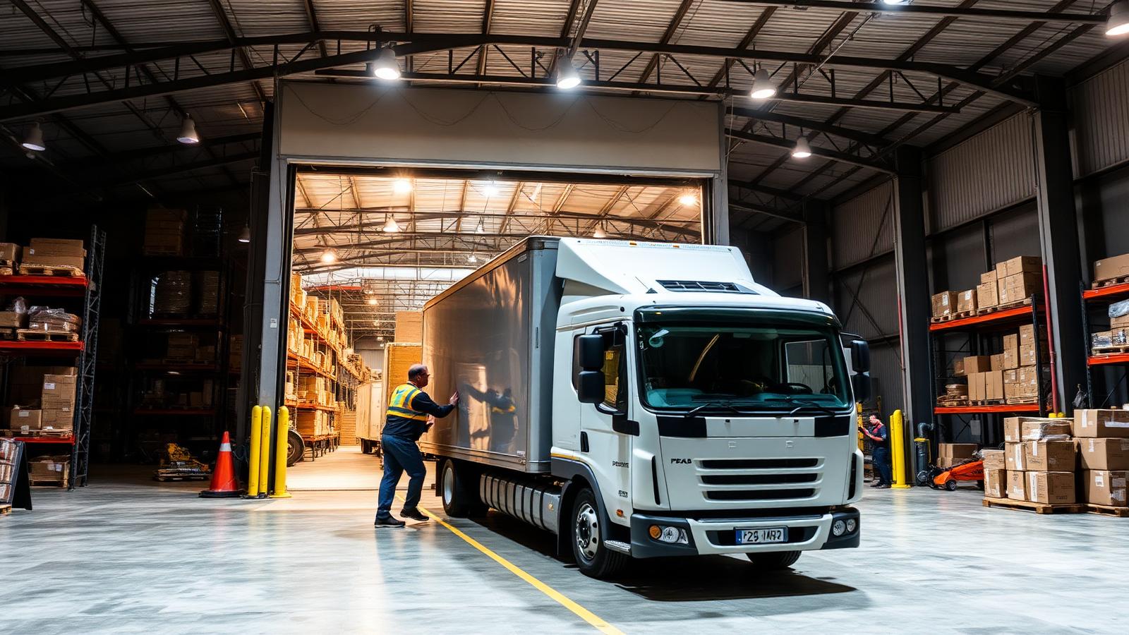 Warehouse loading dock with freight